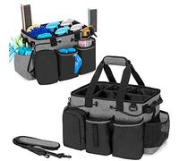 LoDrid Carrito de limpieza profesional grande con divisor desmontable, organizador de suministros con asa y correa para el hombro, bolsas de limpieza para amas de casa y limpiadores, negro y gris