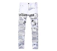 Loeay Personalidad de la Marea de los Hombres Vaqueros con Estampado de Letras Blancas Estiramiento Juvenil Pantalones pequeños Club Nocturno Flor Hip Hop Rock Pantalones