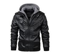 LOEBKE Men's Motorcycle Jacket Jacket Retro Leather Jacket Casual Winter Waterproof Jacket(Black,S)