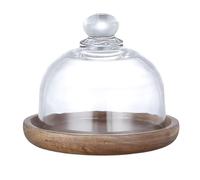 LOEFLIFA Bandeja de Exhibición de Postres con Tapa de Vidrio Transparente y Base de Madera, Mini Plato para Pasteles y Frutas, Práctico Juego para Servir y Presentar en Cocina Hogar