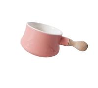 LOEFLIFA Bol de Cerámica para Sopa y Postre con Mango de Madera Capacidad Bowl para Leche Desayuno y Noodles Resistente y Fácil de Limpiar Color Rosa