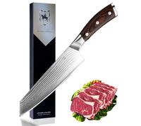 Loeosn Cuchillo de Chef Damasco Utensilios de cocina profesionales Hoja forjada en acero de alto carbono Mango de madera antideslizante Para cortar verduras, carne y fruta (Cuchilla de 20 cm)