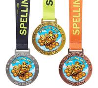 Loetere Medalla de premio de 2.8 pulgadas, trofeo con cinta, grande, dorado, plateado, bronce, para torneos, juegos de campo, familia (3 piezas, abeja de ortografía)