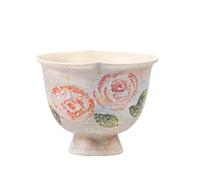loeusjfnr Taza De Té De Cerámica Taza de té cerámica con forma rosa pintada a mano en relieve tridimensional, taza pie alto, boca flor, individual, hostia, juego Tazas Para Té