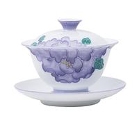 loeusjfnr Taza De Té De Cerámica Taza de té china con peonía morada pintada a mano, tres colores, cubierta, cerámica individual, for el hogar, kung fu Tazas Para Té