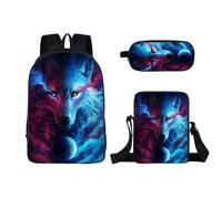 Löwe Wolf - Juego de mochila escolar con bolsa de almuerzo, estuche para lápices, juego de 3 piezas para niños, mochila infantil, S7, 40x30x15cm