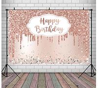 Lofaris Rosa rosa dorado fiesta de cumpleaños telón de fondo con diamantes de brillo feliz cumpleaños fondo niñas dulce 16 18 21 cumpleaños fiesta decoraciones pastel mesa banner suministros