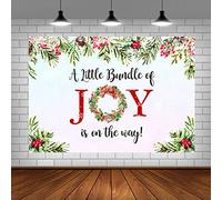 Lofaris Telón de fondo rojo de Navidad para baby shower con texto en inglés "A Little Bundle of Joy is On The Way", decoración de fiesta para niño y niña, fondo de país de las maravillas, para recién