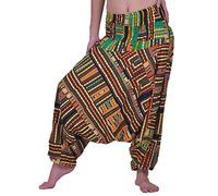 Lofbaz Harem - Pantalones de Yoga para Mujer, Estilo Bohemio, Hippie, Bohemio, Aladdin, Unisex, Amarillo Dashiki, Talla Única