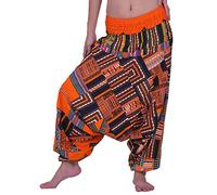 LOFBAZ Harem - Pantalones de yoga para mujer, estilo bohemio, hippie, bohemio, aladín, unisex, Dashiki Naranja, Talla única Más