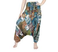 Lofbaz Jumpsuit Pantalones Parche Harem de Cintura Smocked del Pavo Real para Mujeres Una Talla - - OS