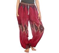 Lofbaz Mujer Cordón Diamante Harén Boho Genio Pantalones Borgoña 2XL