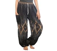 Lofbaz Mujer Cordón Diamante Harén Boho Genio Pantalones Negro L