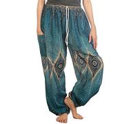 Lofbaz Mujer Cordón Diamante Harén Boho Genio Pantalones Trullo Verde 3XL