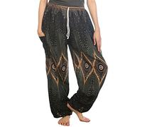 Lofbaz Mujer Cordón Diamante Harén Boho Genio Pantalones Verde Oscuro L