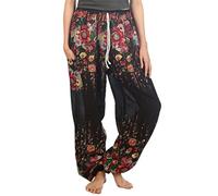 Lofbaz Mujer Cordón Floral 1 Harén Boho Pantalones Negro 4XL