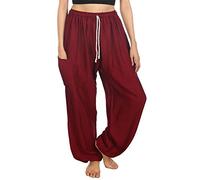 Lofbaz Mujer Cordón Harén Sólido Bohemio Hippie Seda Artificial Pantalones Borgoña M