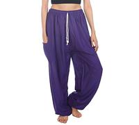 Lofbaz Mujer Cordón Harén Sólido Bohemio Hippie Seda Artificial Pantalones Morado M