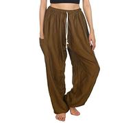 Lofbaz Mujer Cordón Harén Sólido Bohemio Hippie Seda Artificial Pantalones Verde Oscuro L