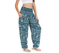 Lofbaz Mujer Elefante 1 Pantalones de pantalón Harem Boho Waock Boho Verde Trullo L