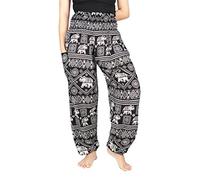 Lofbaz Mujer Elefante Sello Smocked Cintura Boho Pantalones Negro L