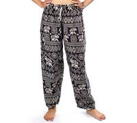 Lofbaz Mujer Elefantes Sello Cordón Harén Boho Pantalones Negro L
