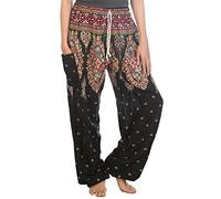 Lofbaz Mujer Floral Impreso Cordón Boho Harén Pantalones Negro L