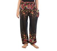 Lofbaz Mujer Floral Impreso Harén Pantalones Negro 2XL