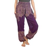 Lofbaz Mujer Floral Smocked Cintura Harén Pantalones Morado Size 3XL