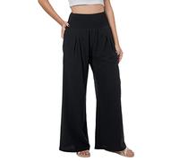 Lofbaz Mujer Pantalones de Pierna Ancha Palazzo de Algodón Lino Fluido Verano Cintura Alta Playa Boho de Salón con Bolsillos Negro M
