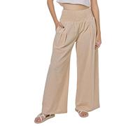 Lofbaz Mujer Pantalones de Pierna Ancha Palazzo de Algodón Lino Fluido Verano Cintura Alta Playa Boho de Salón con Bolsillos Caqui M