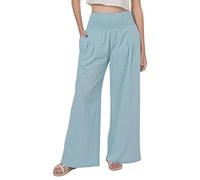 Lofbaz Mujer Pantalones de Pierna Ancha Palazzo de Algodón Lino Fluido Verano Cintura Alta Playa Boho de Salón con Bolsillos Cielo Azul XL