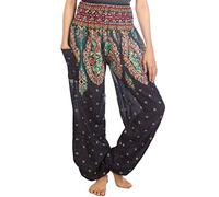 Lofbaz Mujer Pantalones Harem Boho de Cintura alforzada Floral 1 Azul Oscuro S