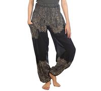 Lofbaz Mujer Pantalones Harem Boho de Cintura alforzada Floral 1 Negro S