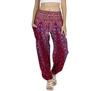 Lofbaz Mujer Pantalones Harem Boho de Cintura alforzada Peacock 1 Borgoña XL