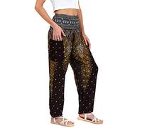 Lofbaz Mujer Pantalones Harem Boho de Cintura alforzada Peacock 1 Marrón 4XL