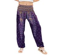 Lofbaz Mujer Pantalones Harem Boho de Cintura alforzada Peacock 1 Morado XL