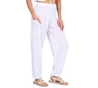 Lofbaz Mujer Pantalones Harem Boho de Cintura alforzada Solid Blanco 3XL