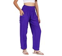 Lofbaz Mujer Pantalones Harem Boho de Cintura alforzada Solid Morado L