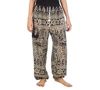Lofbaz Mujer Pantalones Harem Boho del Lazo del Funky Negro XL