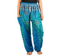Lofbaz Mujer Pantalones Harem Boho del Lazo del Pavo Real Peacock 1 Azul Claro M