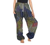 Lofbaz Mujer Pantalones Harem Boho del Lazo del Pavo Real Peacock 2 Azul B 4XL