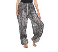 Lofbaz Mujer Pantalones Harem Boho del Lazo del Pavo Real Peacock 2 Negro B XL
