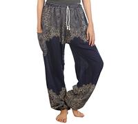 Lofbaz Mujer Peacock 2 Cordón Harén Boho Pantalones Azul Oscuro L