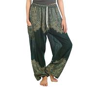 Lofbaz Mujer Peacock 2 Cordón Harén Boho Pantalones Verde Oscuro 3XL