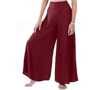 Lofbaz Mujer Pierna Ancha Palazzo Pantalones Yoga Hippie Harén fluir Pantalones - Color Sólido Rojo - S