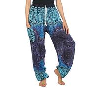 Lofbaz Mujer Rose 2 Cordón Harén Genio Boho Pantalones Azul S
