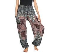 Lofbaz Mujer Smocked Cintura Rosa 2 Flor Harén Pantalones Blanco Size XL