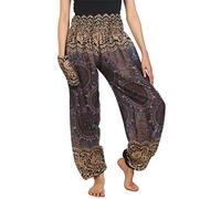 Lofbaz Mujer Smocked Cintura Rosa 2 Flor Harén Pantalones Gris Size XL