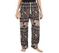 Lofbaz Mujer Tailandés Elefantes Cordón Harén Boho Pantalones Negro L
